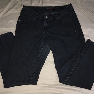 dark wash low-rise jeans